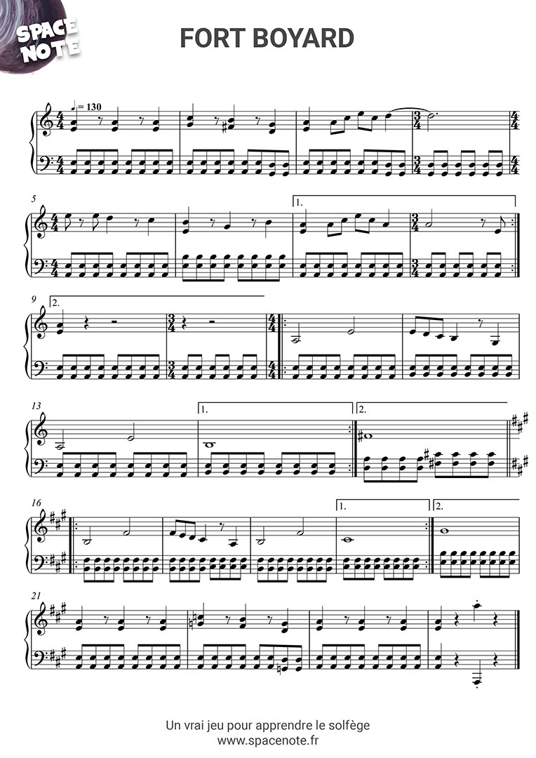 Partition Fort Boyard Simple et gratuite Solfège Blog