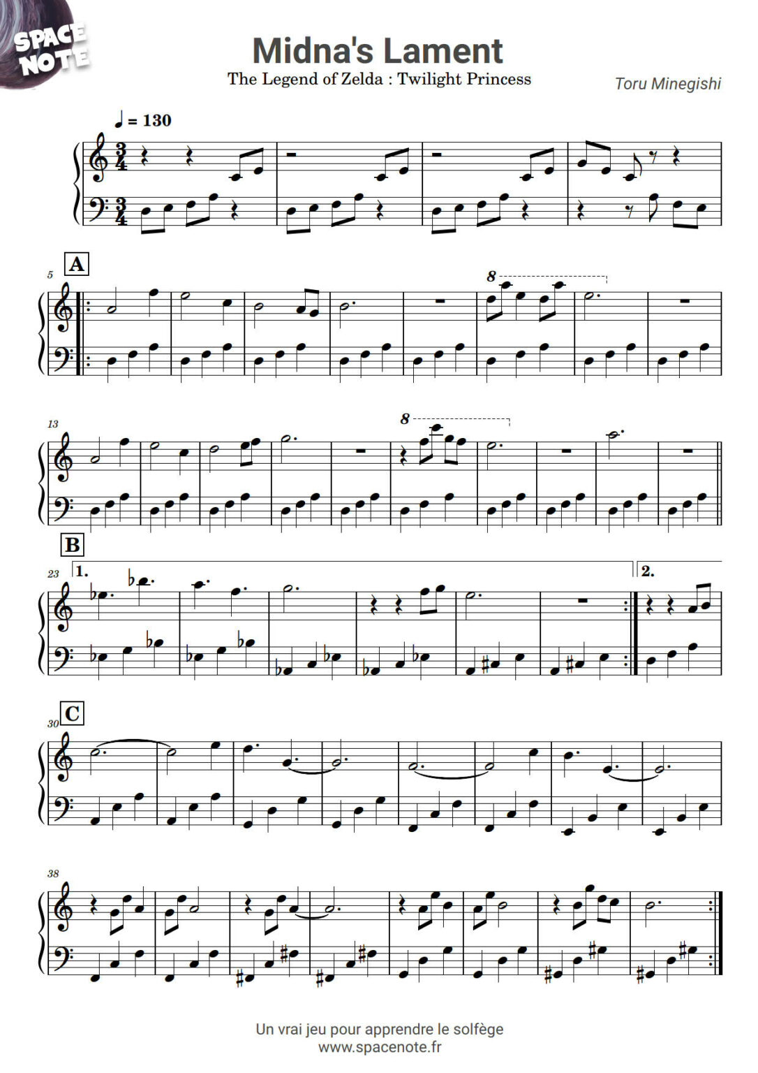 Midna's Lament Partition piano facile Solfège Blog